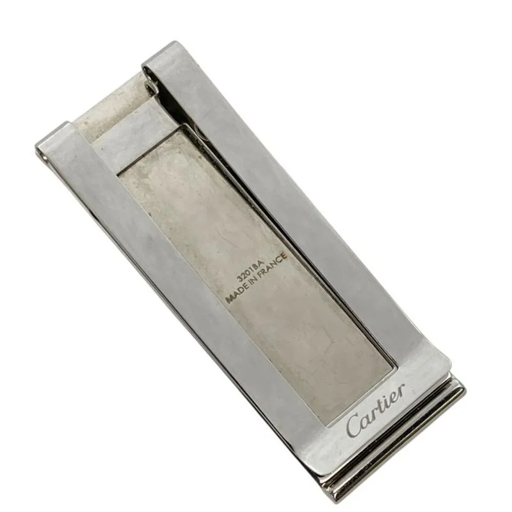 Cartier C De Decor Money Clip Accessory Logo Pattern Metal Silver